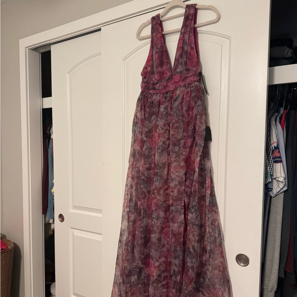 LULUS Garden Romance Magenta Floral Print Organza Maxi Dress